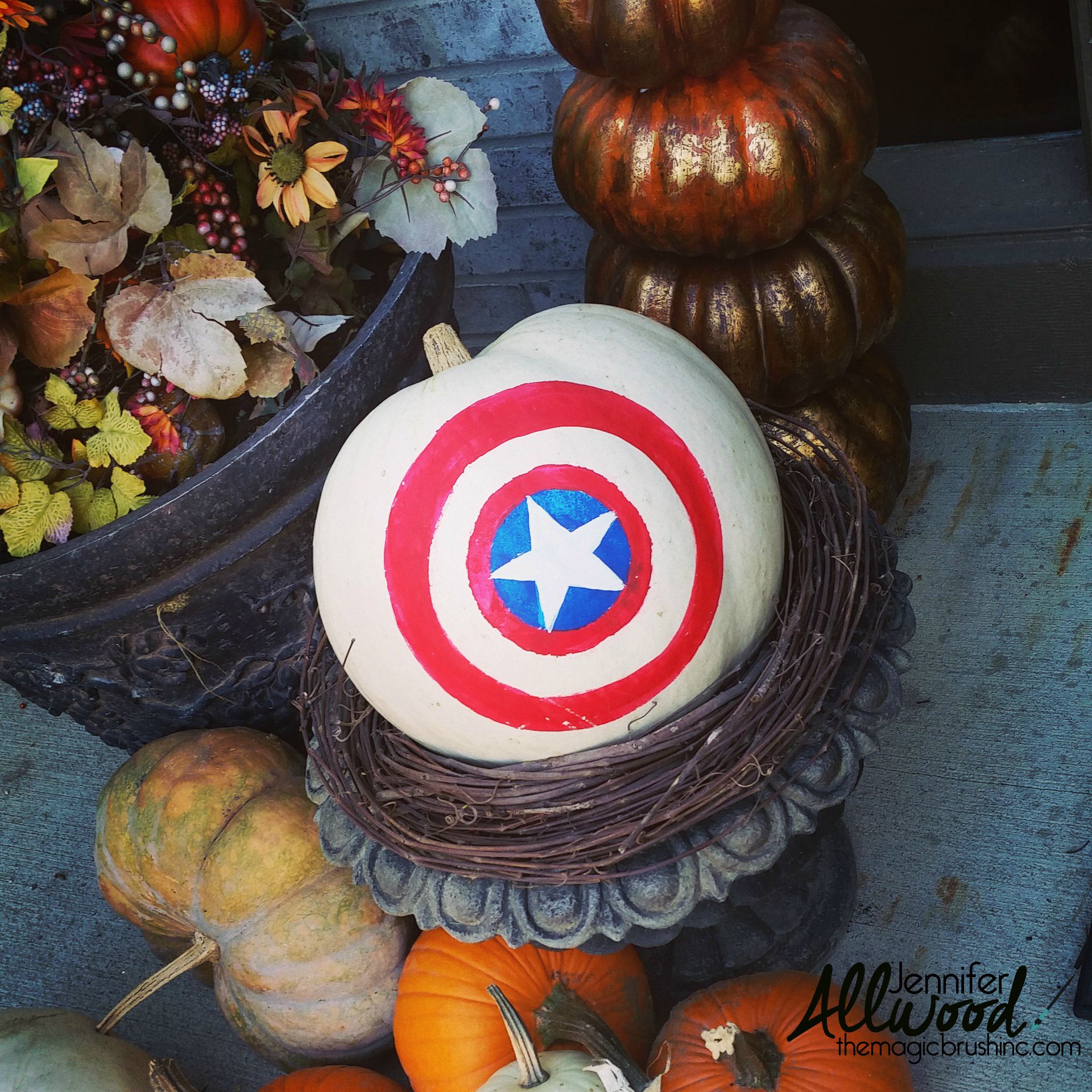 A Captain America Pumpkin (for my favorite little superhero)