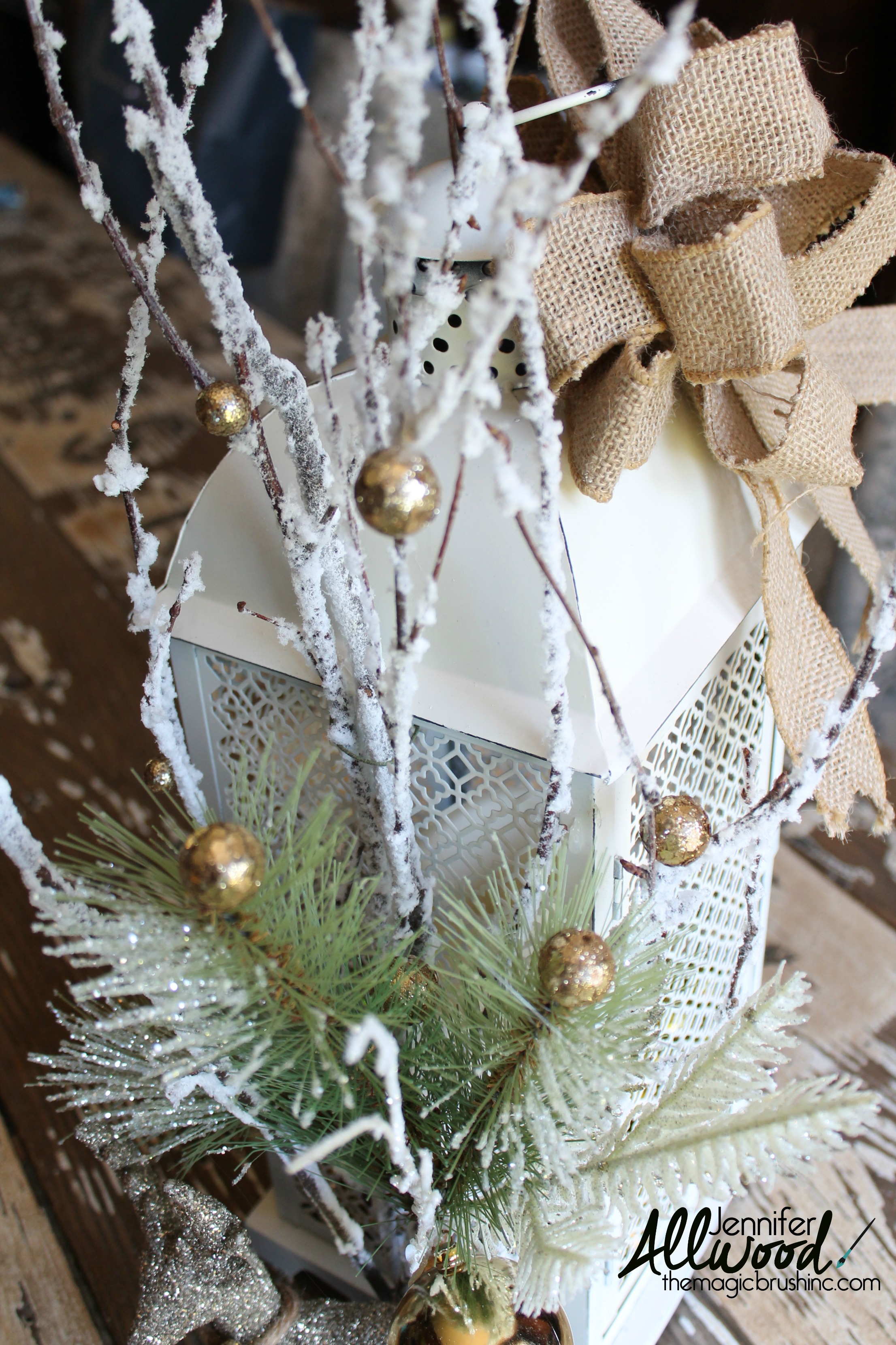 Find a Christmas lantern on clearance and decorate it for winter!