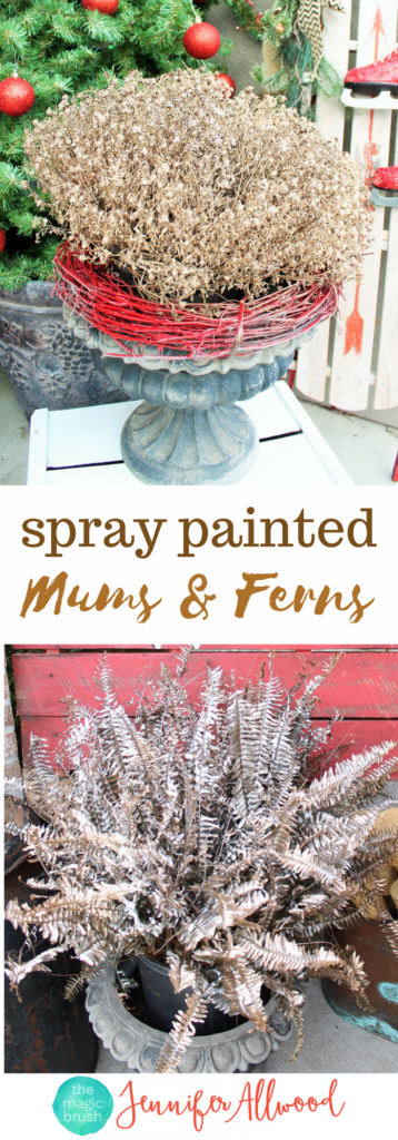 Spray Painted Mums Add Christmas Sparkle To The Porch Magic Brush   MB Spray Painted Mums 1 358x1024 