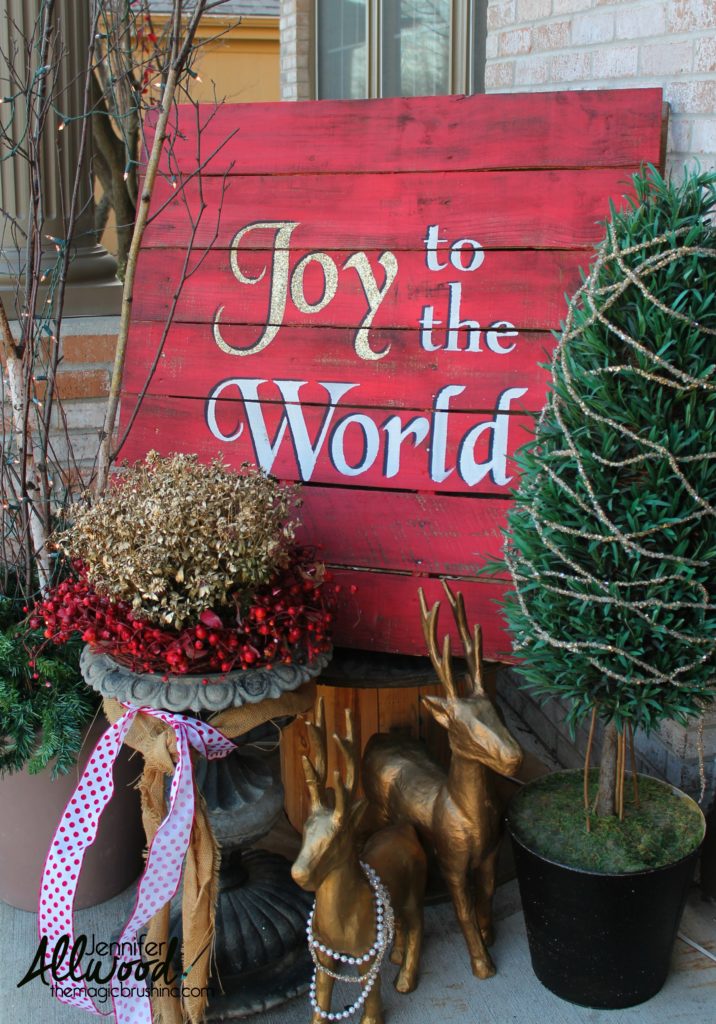 Spray Painted Mums Add Christmas Sparkle To The Porch Magic Brush   Pallet Project Christmas 716x1024 