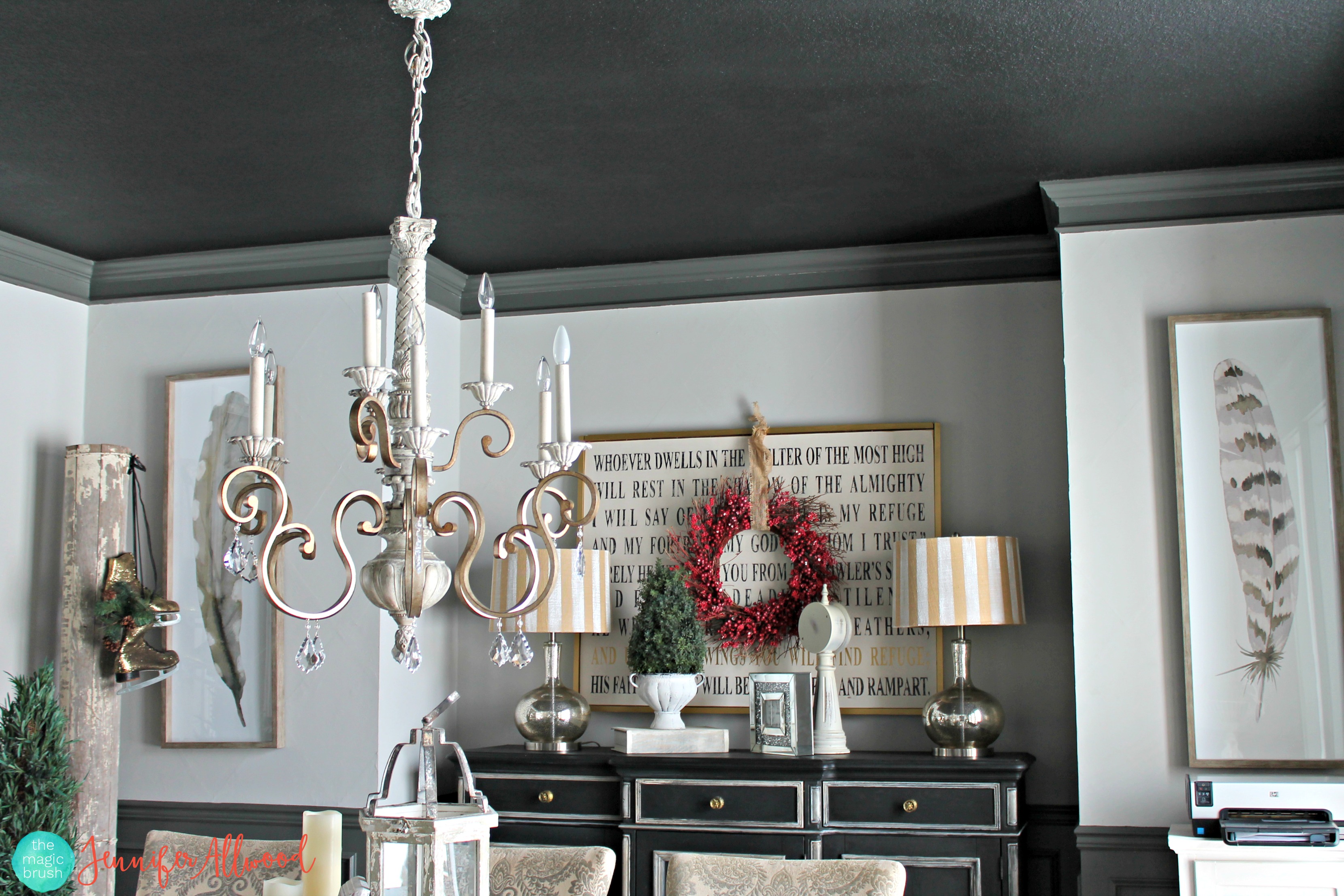 We painted our dining ceiling BLACK…. and I am obsessed!