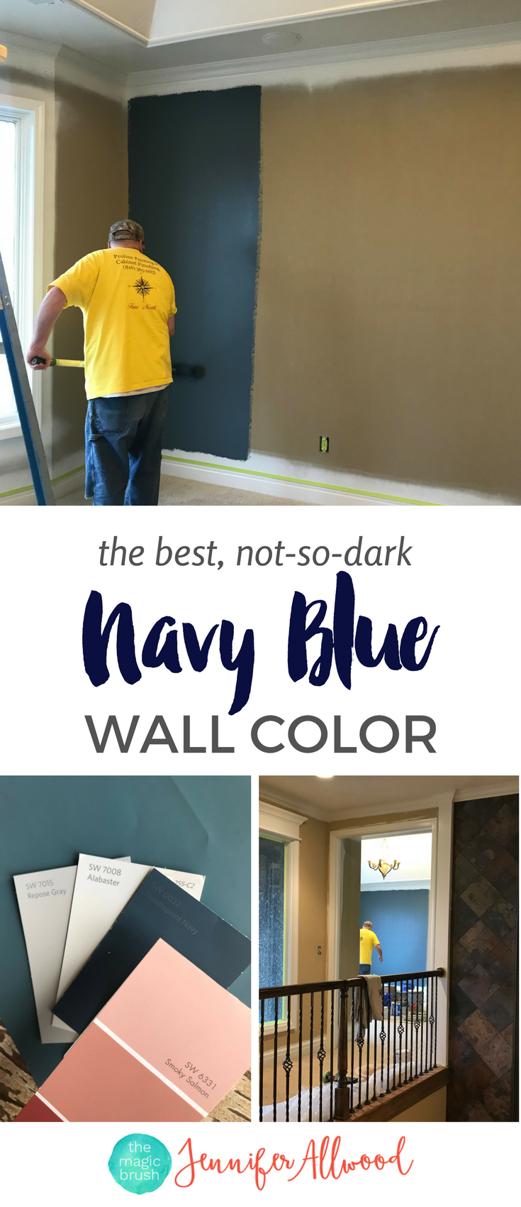 Navy Blue Wall Color _ Jennifer Allwood themagicbrushinc.com | Paint Color Ideas | Needlepoint Navy | Master Bedroom Wall Color Ideas