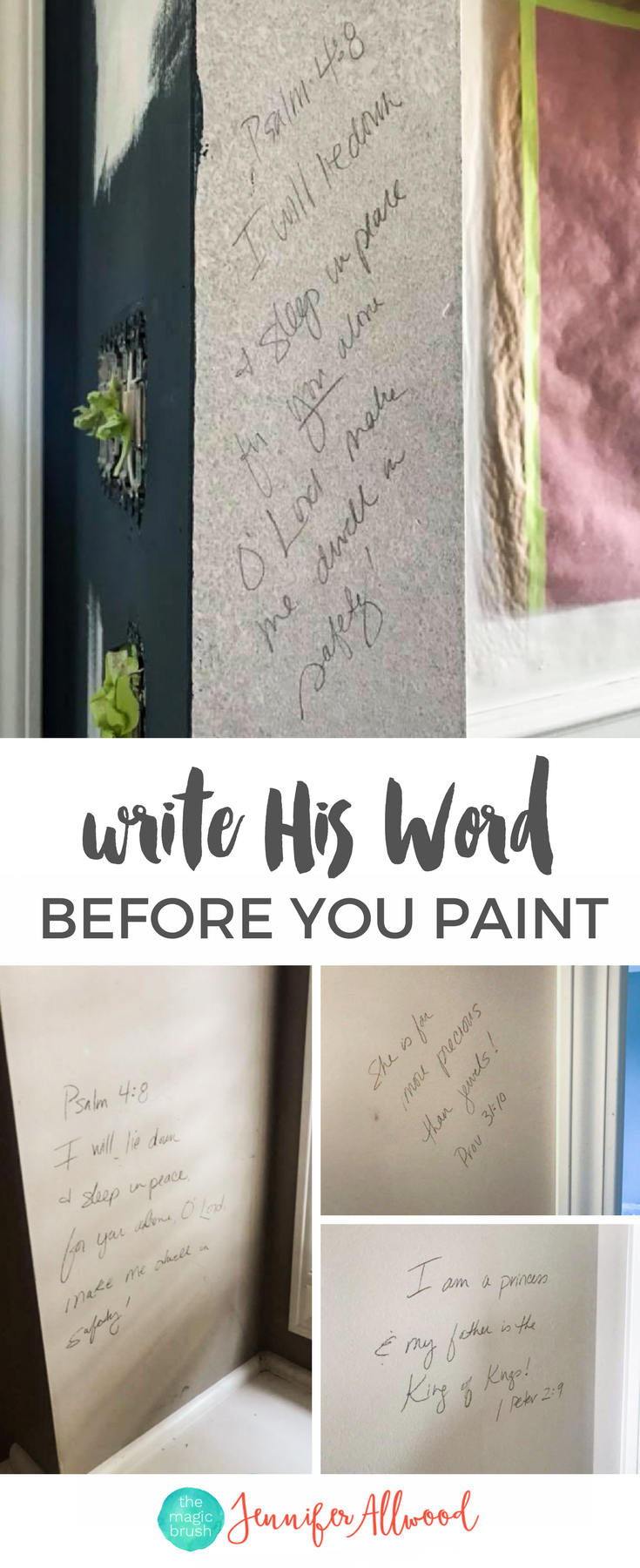 Writing Bible Scriptures on Walls before you paint by Jennifer Allwood | remodeling tips | Painting Tips | How to Prep before you Paint Walls #paintingtips #paintingrooms