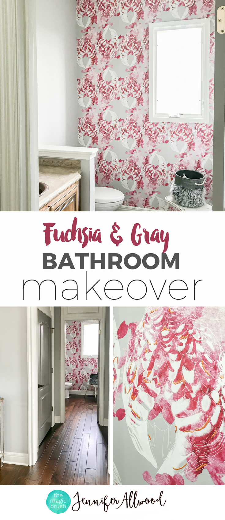Fuchsia & Gray Bathroom Wallpaper from Milton & King Jennifer Allwood