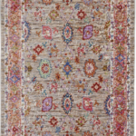 multicolor rug with red, pink, purple, and blue designs