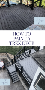 before and after photos of the painted trex deck
